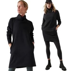 Athleta Cozy Karma Sweatshirt Dress Mock Neck Asymmetrical Black Womens XL
